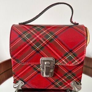 Vintage Rare Le Chateau Tartan Mini Cardboard Bag purse Silver Accents - 90s